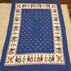 1960s 45x60 Baumwolle Blend Kolf Style Art Tablecloth Blue Red White